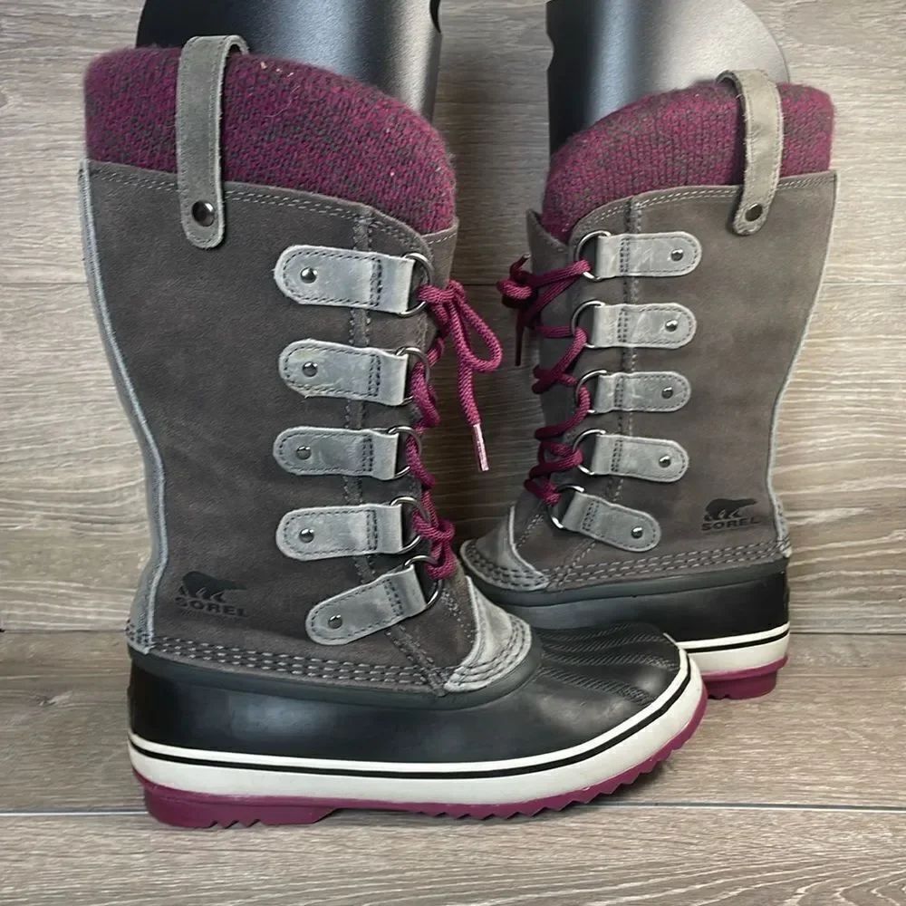 Sorel Joan of Arctic Knit II Warm Waterproof Women’s Sz 7 Gray Suede Snow Boots